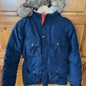 LANDS' END - EXPEDITION PARKA - REGIMENT NAVY/VIVID TANGERINE - BOYS LARGE 14-16